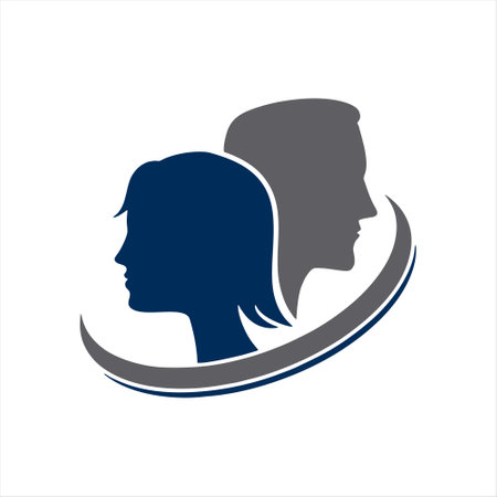 Vector illustration of a man and woman head silhouette on white background.のイラスト素材