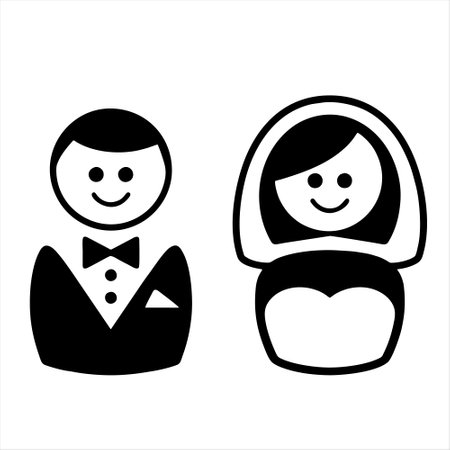 couple black and white icon, bride and groom vector illustration.のイラスト素材