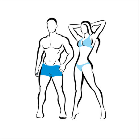 Vector illustration of a man and a woman in blue swimsuits.のイラスト素材