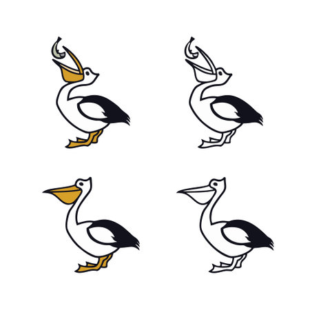Pelican icon set. Collection of pelican vector icons.のイラスト素材