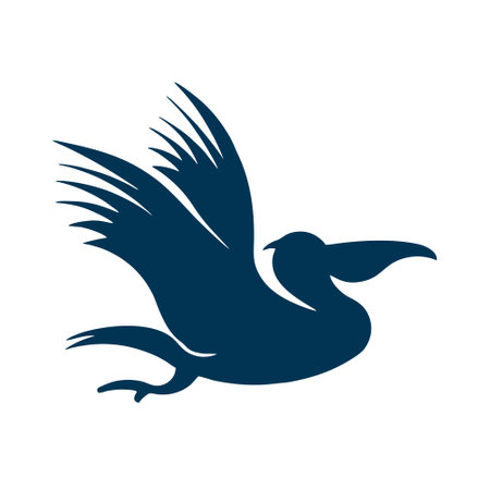 Vector image of a flying pelican. Design element for logo, label, sign, poster.のイラスト素材