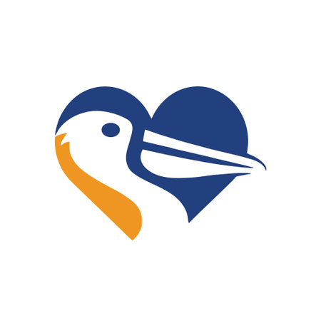 Pelican Love Icon Logo Design Element in Blue and Yellow Colorsのイラスト素材