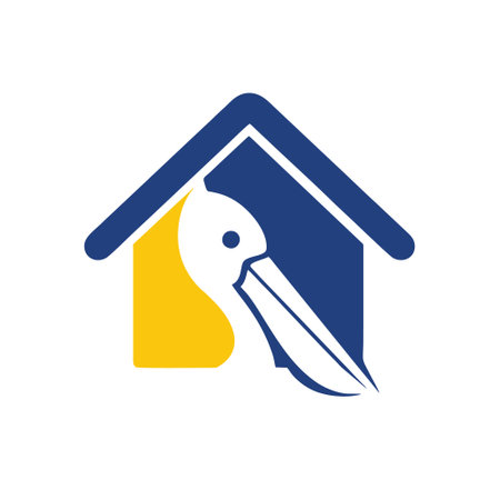 Pelican Bird House Logo Design Element. Vector Illustration.のイラスト素材
