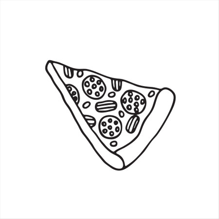 Pizza icon isolated on white background. Hand drawn vector illustration.のイラスト素材