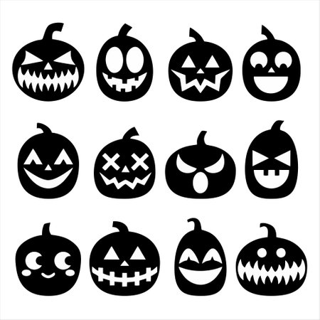 Halloween pumpkins icons set on white background. Vector illustration.のイラスト素材