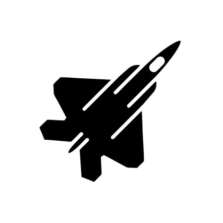 Military fighter jet black icon, concept illustration, vector flat symbol, glyph sign.のイラスト素材