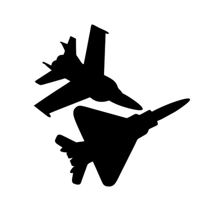 Military fighter jet icon. Silhouette of military fighter jet vector illustrationのイラスト素材