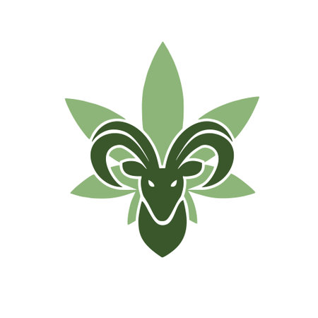 Goat head with leaves on white background. Vector design element.のイラスト素材