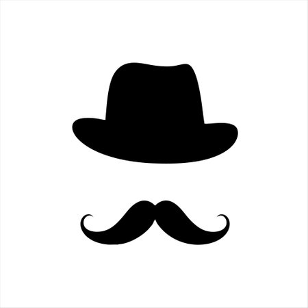 Mustache and hat icon isolated on white background. Vector illustration.のイラスト素材