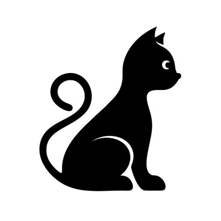 Cat icon. Black cat silhouette on white background. Vector illustration.のイラスト素材