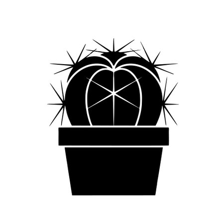 cactus plant in pot icon over white background, silhouette style, vector illustrationのイラスト素材