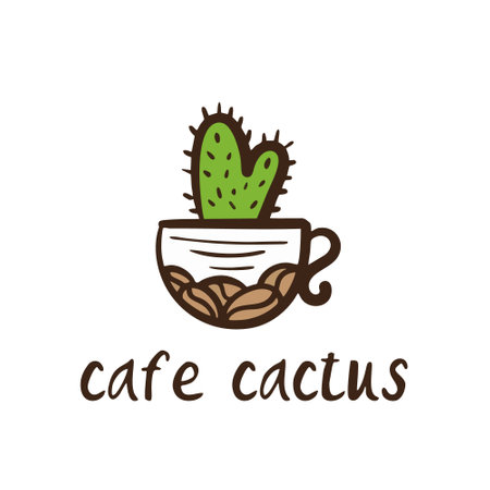 Coffee cup with cactus. Hand drawn vector illustration.のイラスト素材