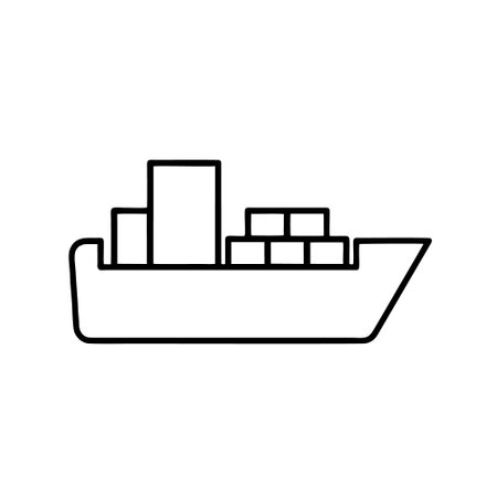 cargo ship icon over white background, line style, vector illustrationのイラスト素材