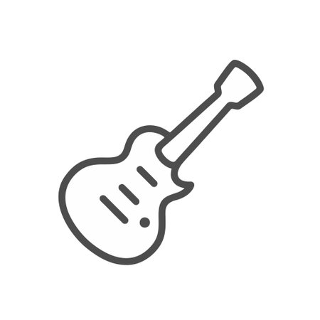 Guitar line outline icon isolated on white. Musical instrument. Vector illustrationのイラスト素材