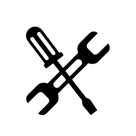 Crossed screwdriver and wrench icon. Vector illustration, flat design.のイラスト素材