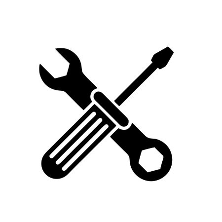 Screwdriver and wrench black icon, concept illustration, glyph symbol, vector flat sign.のイラスト素材