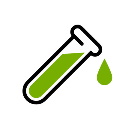 Chemical test tube with drop. Vector illustration, flat design.のイラスト素材
