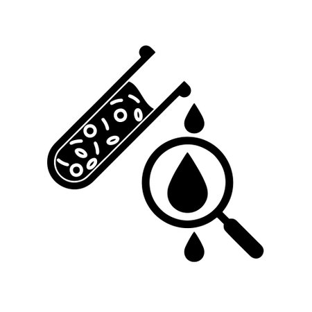 Laboratory test tube and magnifying glass icon. Vector illustration.のイラスト素材