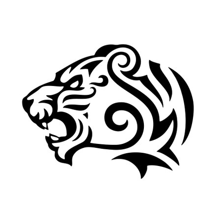 Tribal tiger head tattoo. Vector illustration isolated on white backgroundのイラスト素材