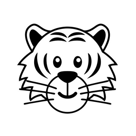 cute tiger face cartoon character on white background vector illustration thick lineのイラスト素材