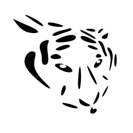 Tiger head. Black and white vector illustration isolated on white background.のイラスト素材