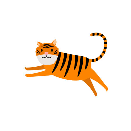 Cute tiger running vector Illustration isolated on a white background.のイラスト素材