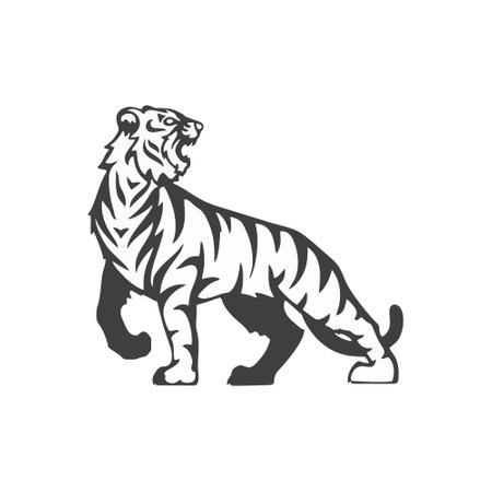 Tiger logo. Black and white vector illustration of a tiger.のイラスト素材