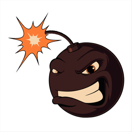 Cartoon bomb with face on a white background. Vector illustration.のイラスト素材