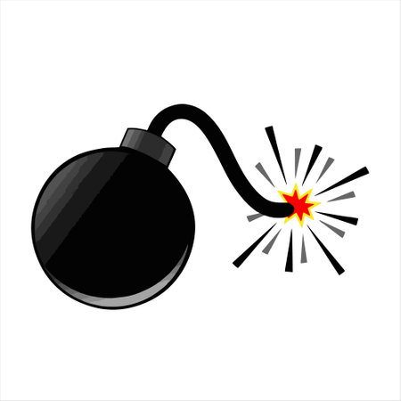 Black bomb with a burning fuse on a white background. Vector illustrationのイラスト素材
