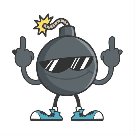 Bomb cartoon character vector illustration on white background. Bomb character design.のイラスト素材