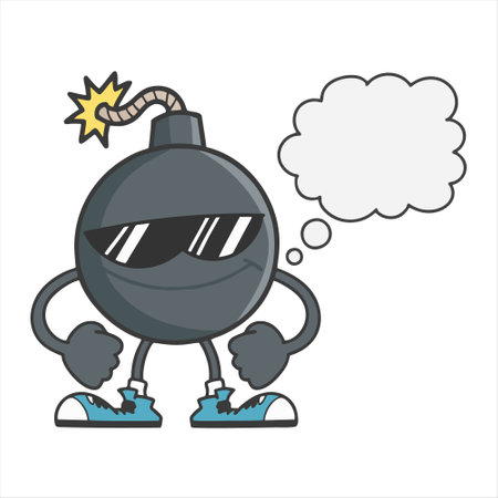 Cartoon Bomb Mascot Character with Speech Bubble Vector Illustrationのイラスト素材