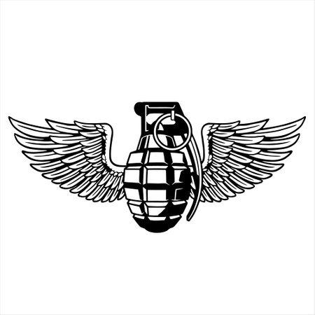 Hand grenade with wings isolated on a white background. Vector illustration.のイラスト素材