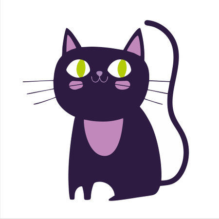 Cute cartoon black cat isolated on white background. Vector illustration.のイラスト素材