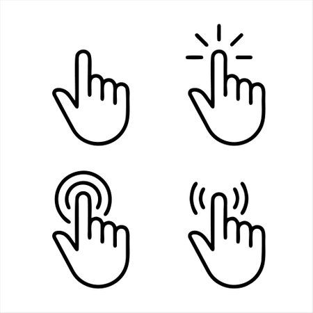 Set of hand cursor icons. Vector illustration in line art style.のイラスト素材