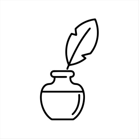 Feather and inkwell line icon. Outline vector illustration.のイラスト素材