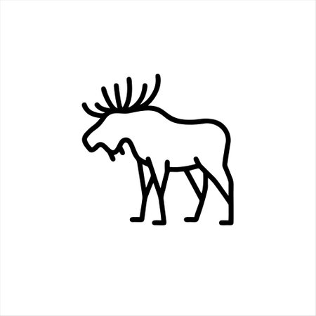 Moose line art icon on white background. Vector illustration, EPS 10.のイラスト素材