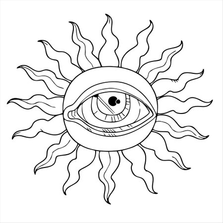 Eye in the sun. Hand drawn vector illustration for coloring book.のイラスト素材