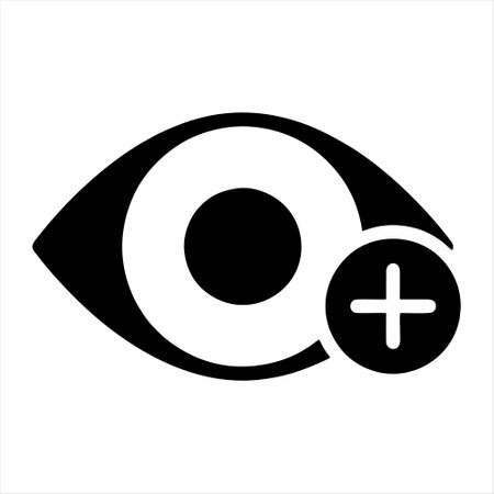 Eye icon with plus sign, vector illustration. Flat design style.のイラスト素材
