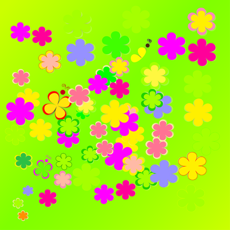 Flowers, bright colors, butterfliesのイラスト素材
