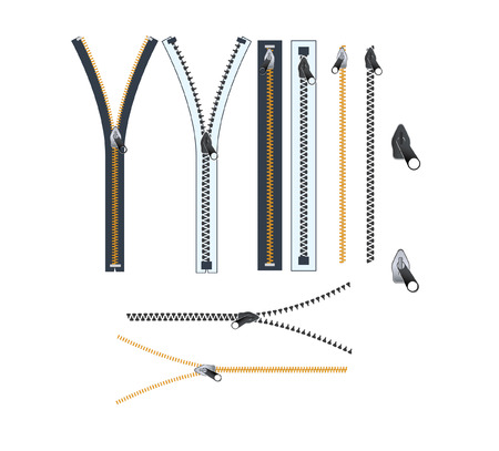 Set of Zipper Open and Close Isolated on white Backgroundのイラスト素材