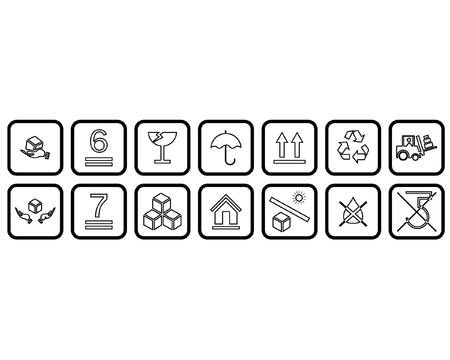 Thin Grey Fragile Sticker Symbols Outline Icon on White Backgroundのイラスト素材