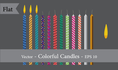 Set of Flat Colorful Candles with Flame EPS 10のイラスト素材