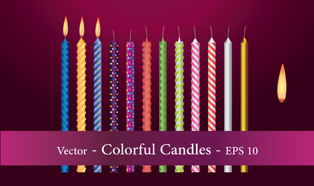 Set of Colorful Candles with Flame EPS 10のイラスト素材