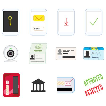 Icons for steps to verify the identity and credit cardのイラスト素材