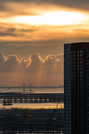 City dusk, qianhai new district, nanshan, shenzhen, chinaのeditorial素材