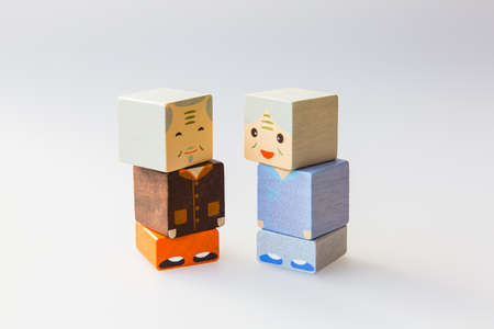 Wooden doll of an elderly coupleの写真素材