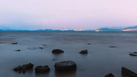 Lake at duskの写真素材