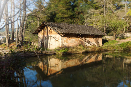 old house by the pondのeditorial素材