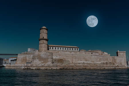 Fort sain-jean in marseille at night.のeditorial素材