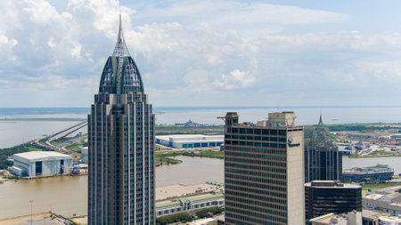 The downtown Mobile, Alabama waterfront skyline in September of 2021のeditorial素材